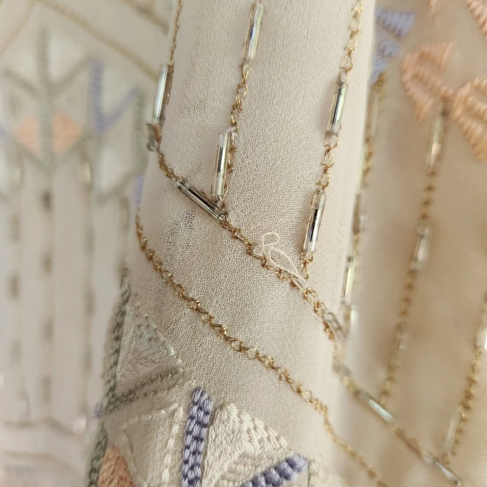 Free People Boho Flapper Shift Beaded Embroidered Backless Mini Dress - Cream - Picture 12 of 15